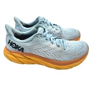 Hoka One One Clifton 8 Summer Song/Ice Flow Women Running Shoes Blue Orange 8.5